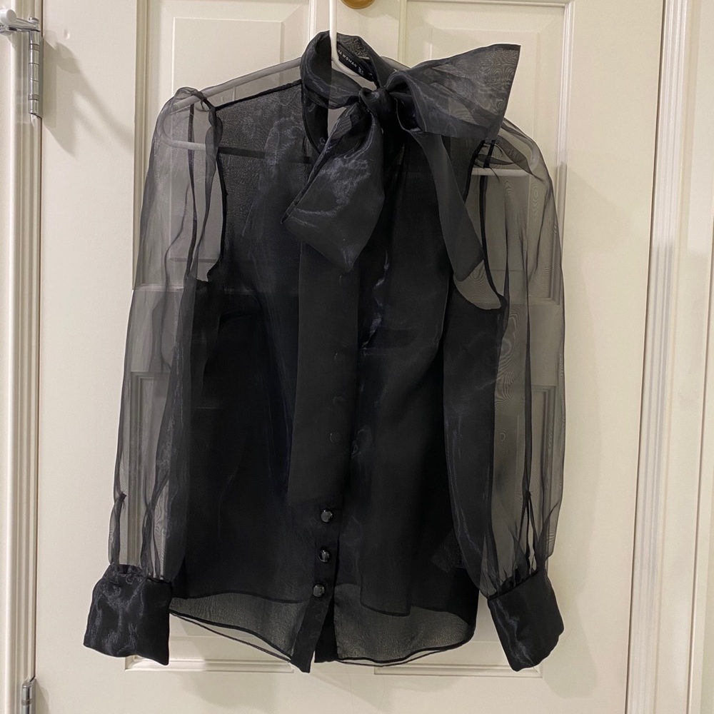 New Zara sheer black tie bow blouse with tags.